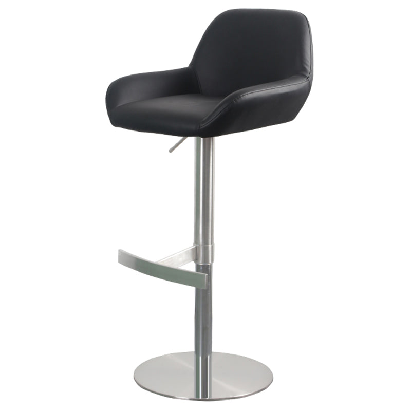 Glam Style Counter Stool Leather Adjustable Height Bar Stool with Metal Base