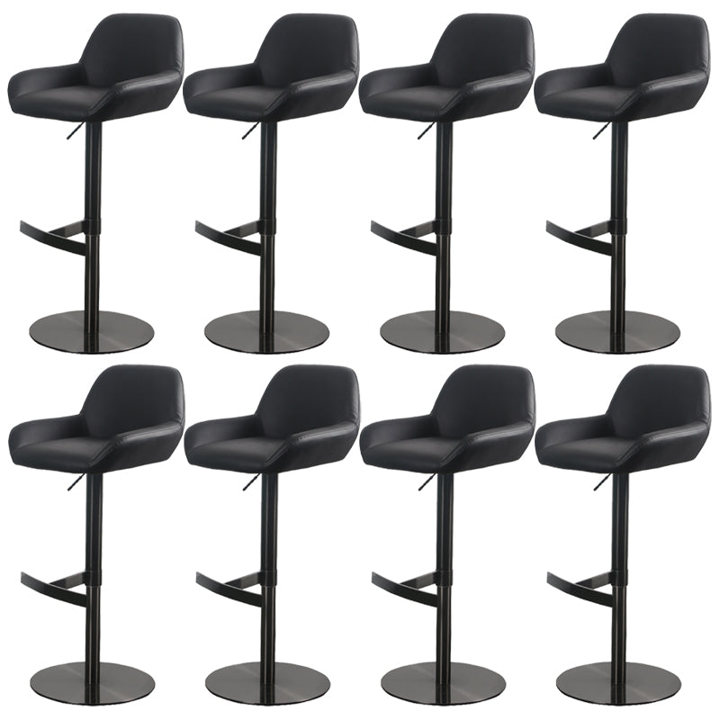 Glam Style Counter Stool Leather Adjustable Height Bar Stool with Metal Base