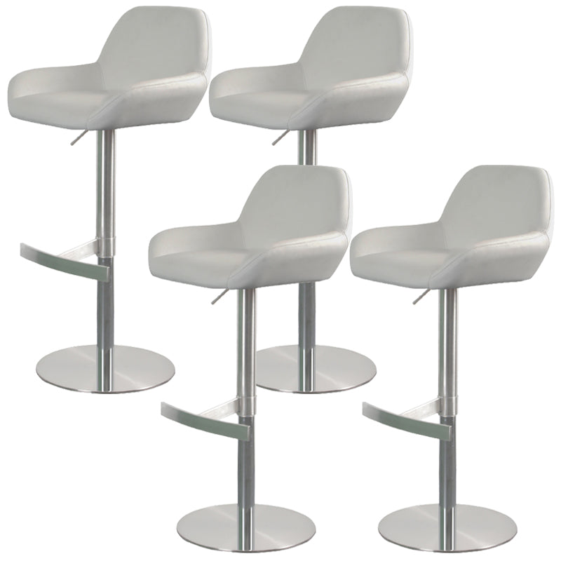 Glam Style Counter Stool Leather Adjustable Height Bar Stool with Metal Base