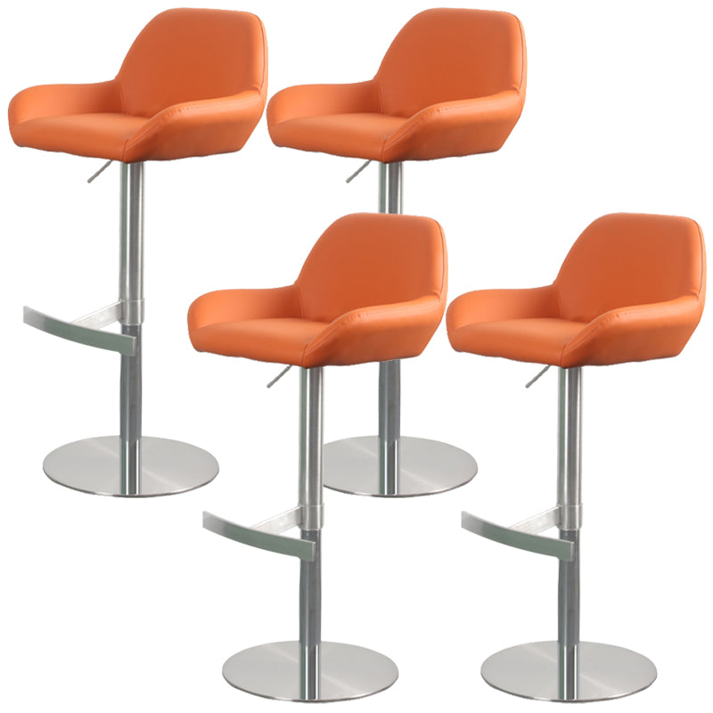 Glam Style Counter Stool Leather Adjustable Height Bar Stool with Metal Base