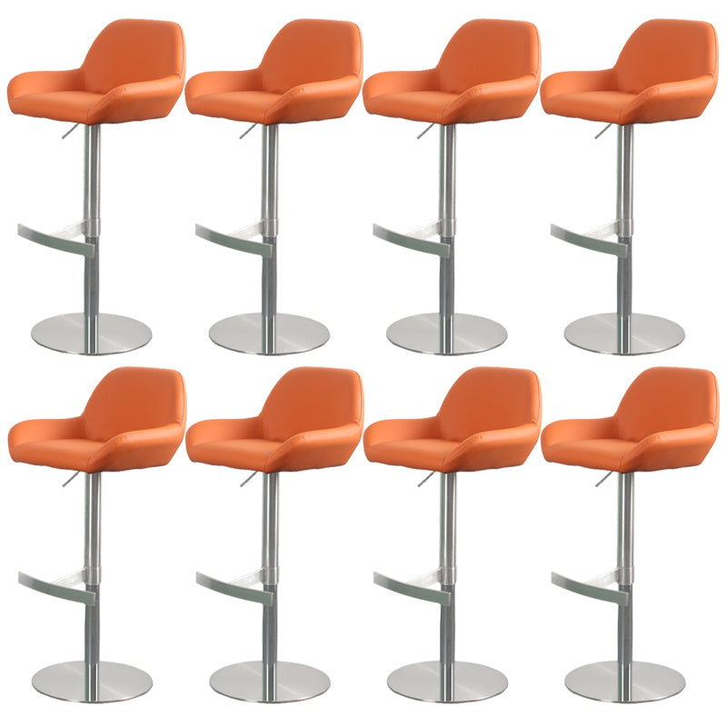 Glam Style Counter Stool Leather Adjustable Height Bar Stool with Metal Base