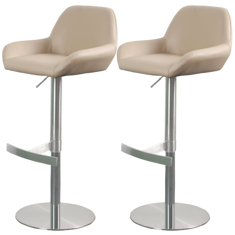 Glam Style Counter Stool Leather Adjustable Height Bar Stool with Metal Base