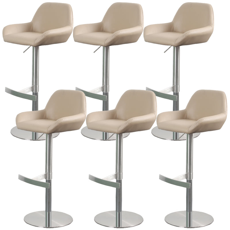 Glam Style Counter Stool Leather Adjustable Height Bar Stool with Metal Base