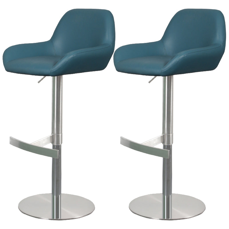 Glam Style Counter Stool Leather Adjustable Height Bar Stool with Metal Base