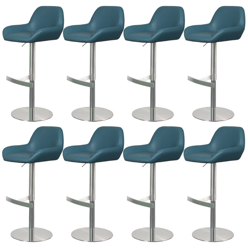 Glam Style Counter Stool Leather Adjustable Height Bar Stool with Metal Base