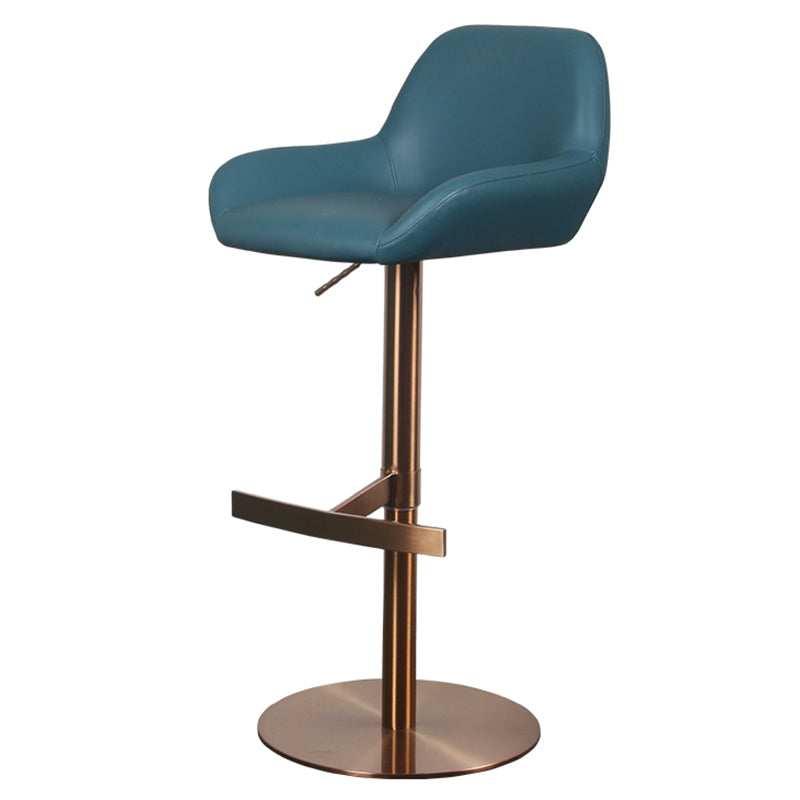 Glam Style Counter Stool Leather Adjustable Height Bar Stool with Metal Base