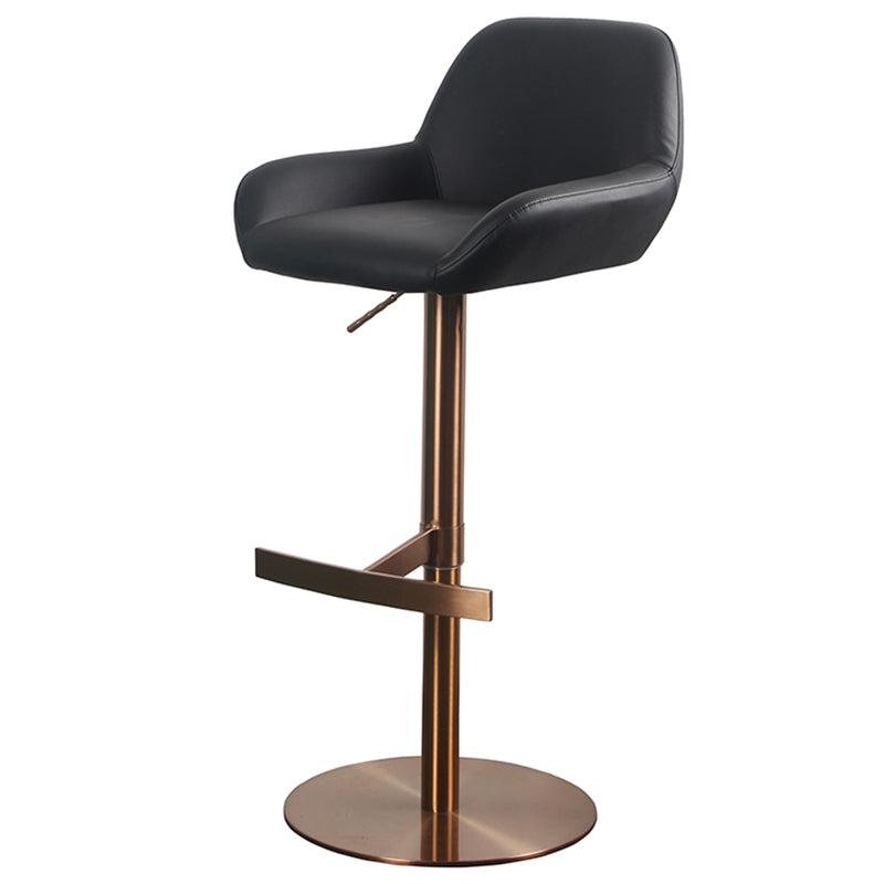 Glam Style Counter Stool Leather Adjustable Height Bar Stool with Metal Base