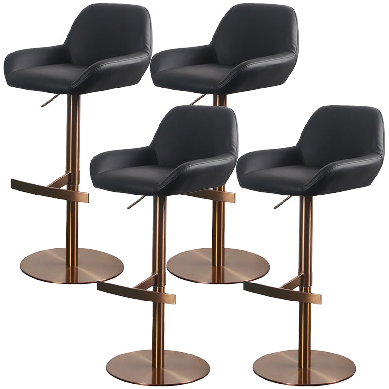 Glam Style Counter Stool Leather Adjustable Height Bar Stool with Metal Base