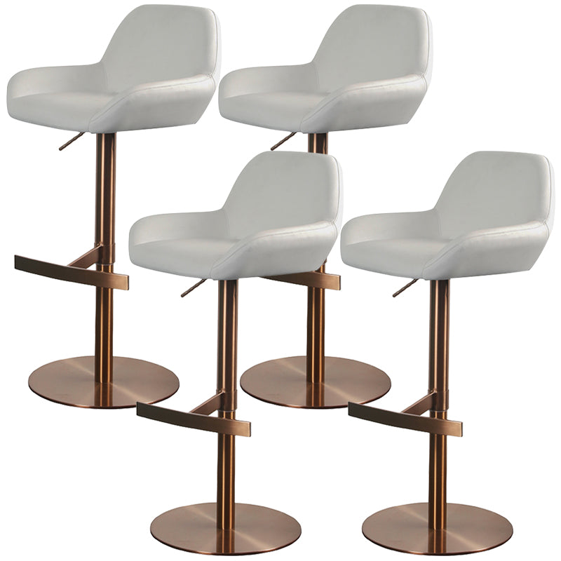 Glam Style Counter Stool Leather Adjustable Height Bar Stool with Metal Base