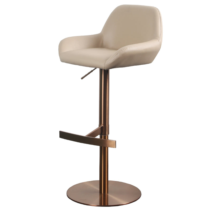 Glam Style Counter Stool Leather Adjustable Height Bar Stool with Metal Base