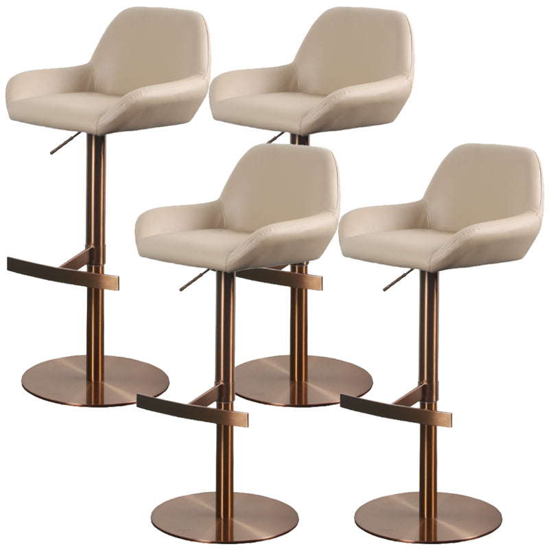 Glam Style Counter Stool Leather Adjustable Height Bar Stool with Metal Base