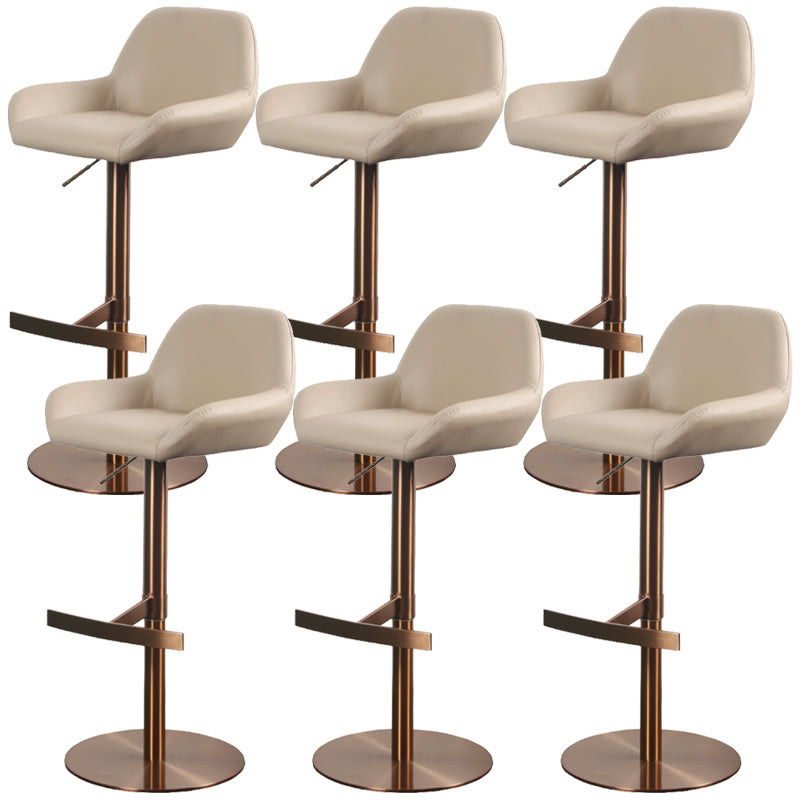 Glam Style Counter Stool Leather Adjustable Height Bar Stool with Metal Base