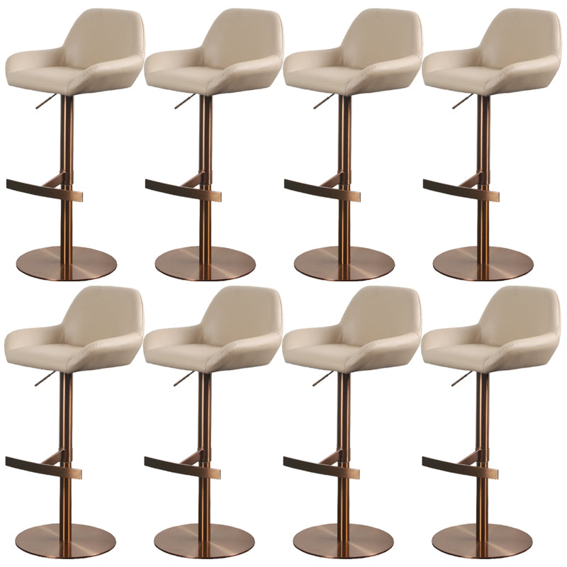 Glam Style Counter Stool Leather Adjustable Height Bar Stool with Metal Base