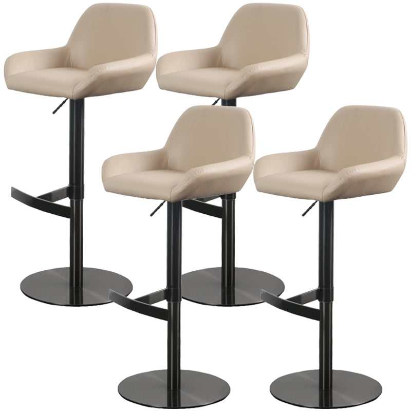 Glam Style Counter Stool Leather Adjustable Height Bar Stool with Metal Base