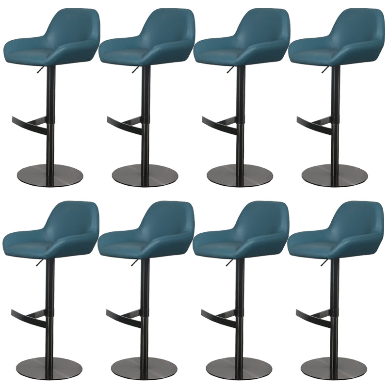 Glam Style Counter Stool Leather Adjustable Height Bar Stool with Metal Base