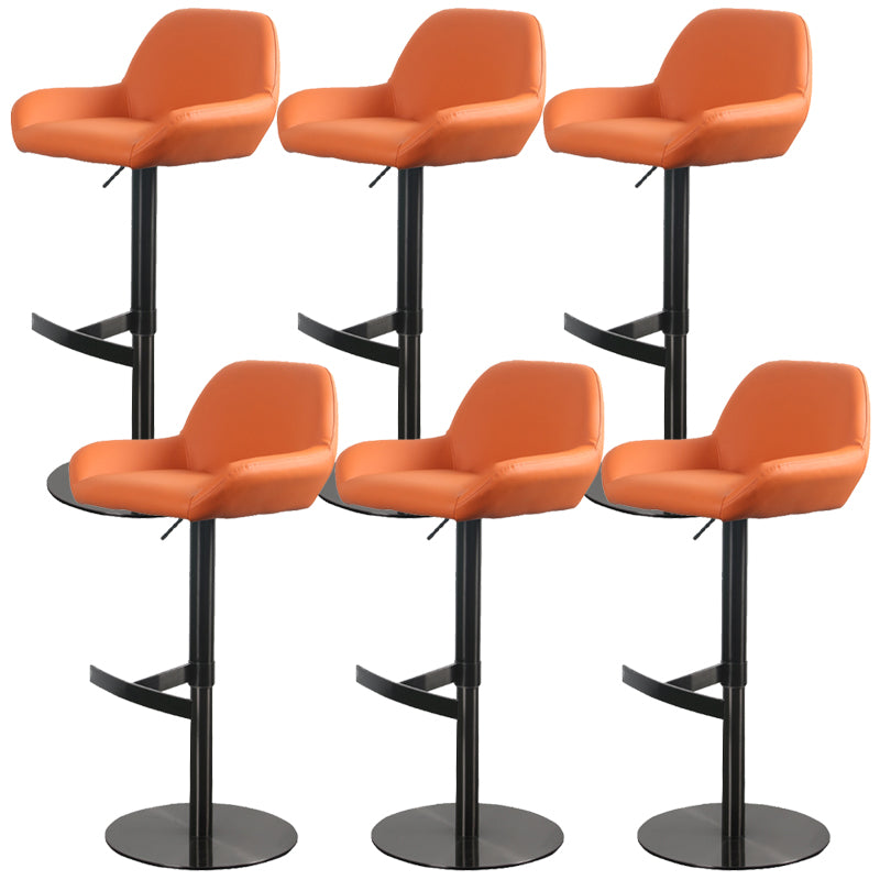 Glam Style Counter Stool Leather Adjustable Height Bar Stool with Metal Base