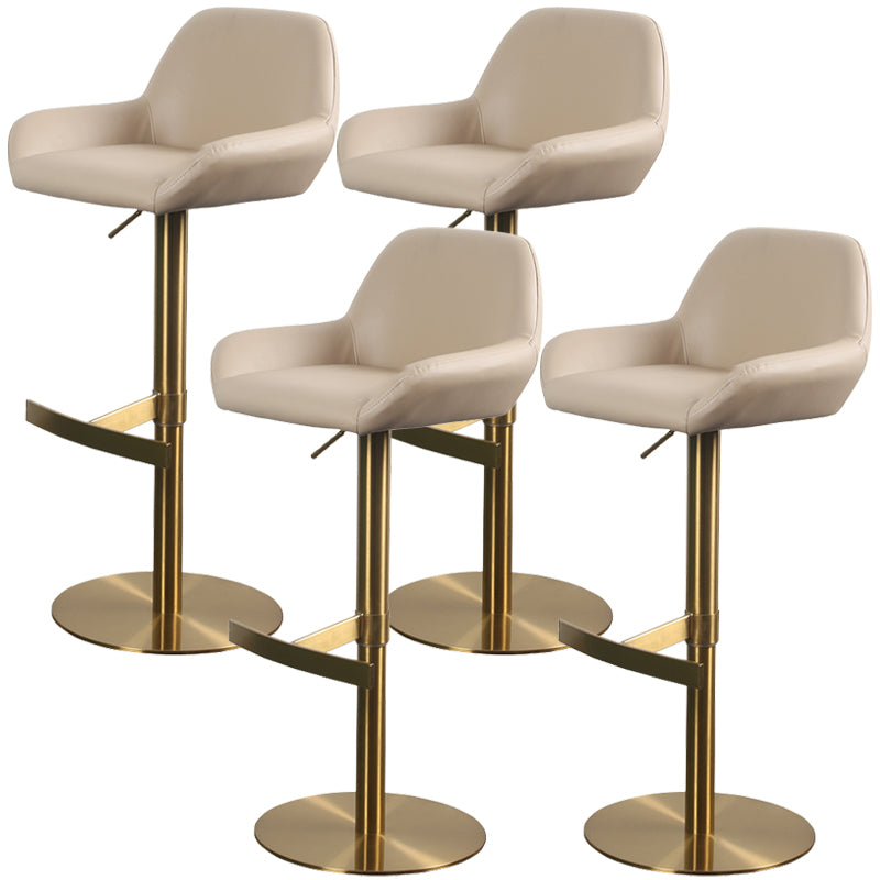 Glam Style Counter Stool Leather Adjustable Height Bar Stool with Metal Base