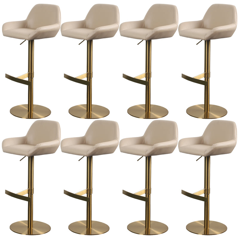 Glam Style Counter Stool Leather Adjustable Height Bar Stool with Metal Base