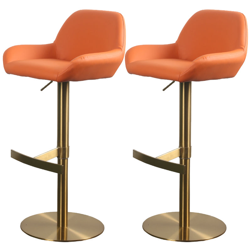 Glam Style Counter Stool Leather Adjustable Height Bar Stool with Metal Base