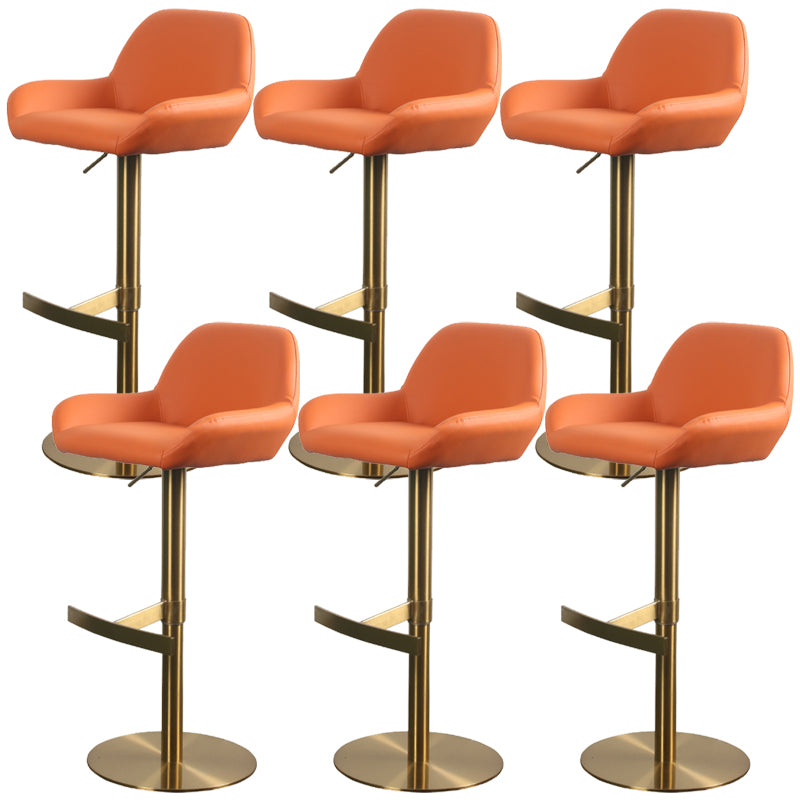 Glam Style Counter Stool Leather Adjustable Height Bar Stool with Metal Base