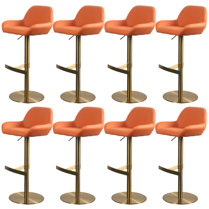 Glam Style Counter Stool Leather Adjustable Height Bar Stool with Metal Base