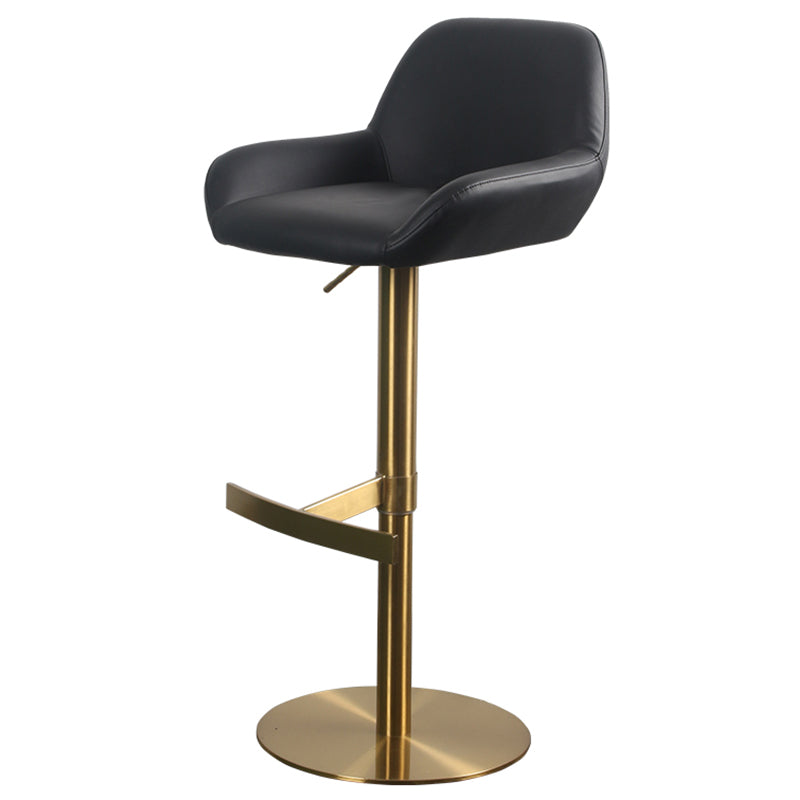 Glam Style Counter Stool Leather Adjustable Height Bar Stool with Metal Base