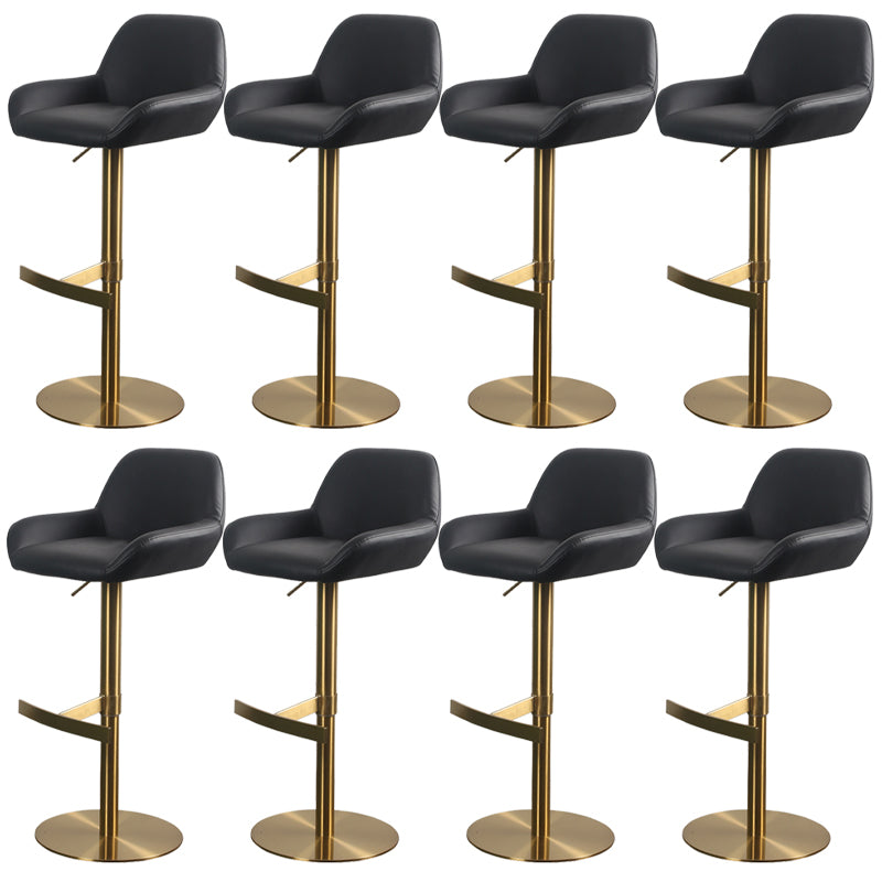 Glam Style Counter Stool Leather Adjustable Height Bar Stool with Metal Base