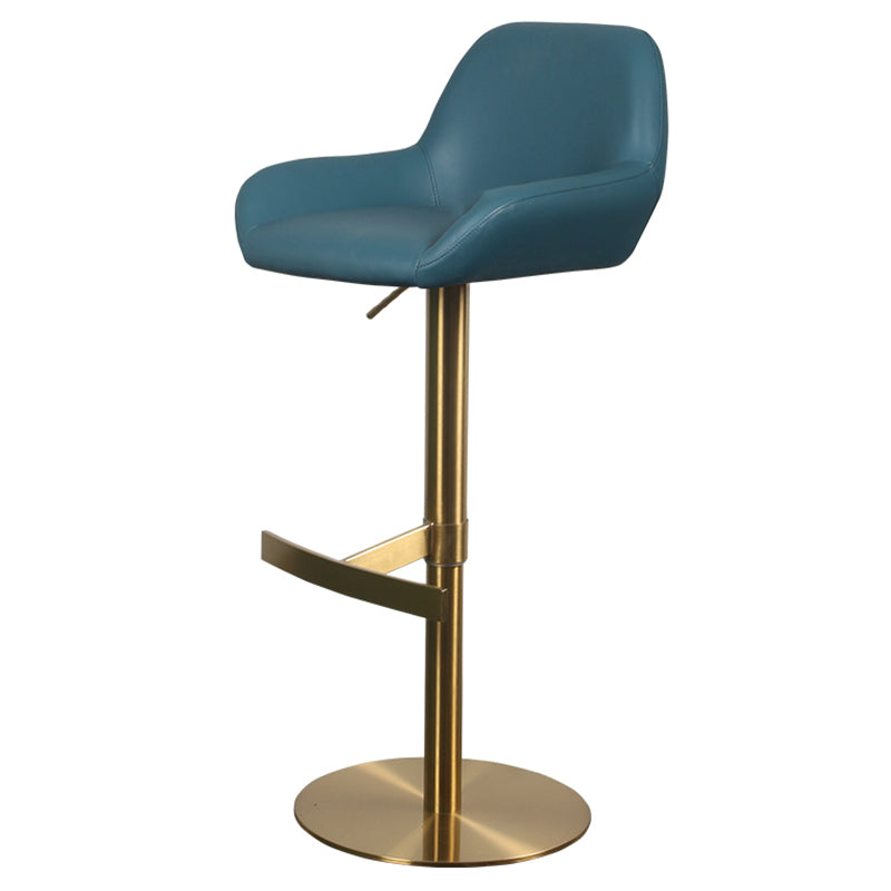 Glam Style Counter Stool Leather Adjustable Height Bar Stool with Metal Base