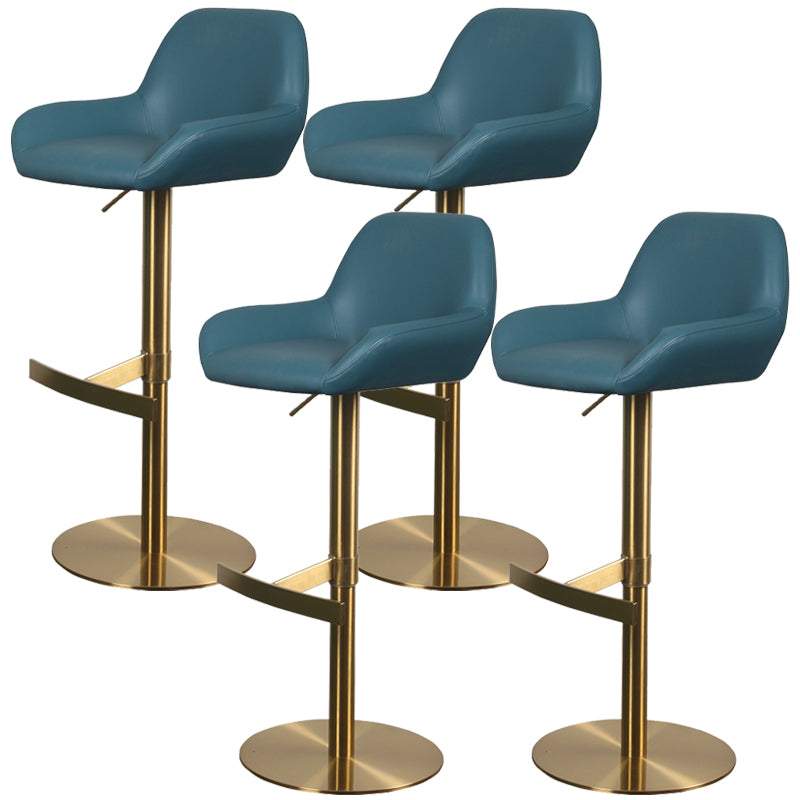 Glam Style Counter Stool Leather Adjustable Height Bar Stool with Metal Base
