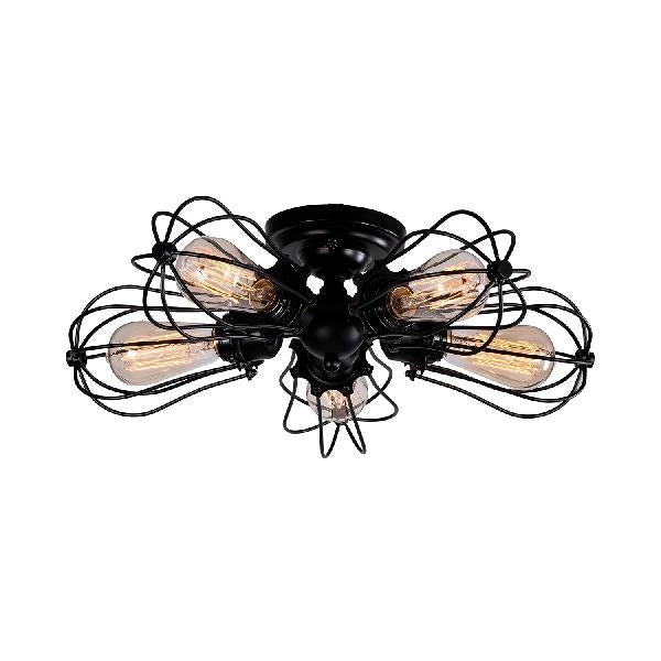 Bulb Shaped Iron Semi Flush Ceiling Light with Wire Guard Vintage Style 3/4/5 Lights Indoor Ceiling Light in Black/Silver