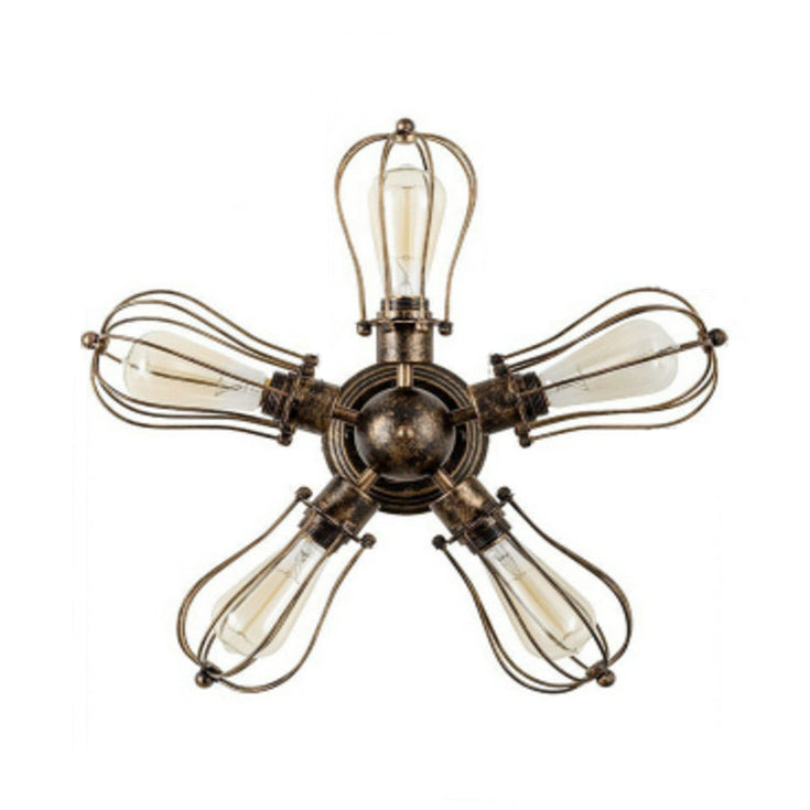 Bulb Shaped Iron Semi Flush Ceiling Light with Wire Guard Vintage Style 3/4/5 Lights Indoor Ceiling Light in Black/Silver