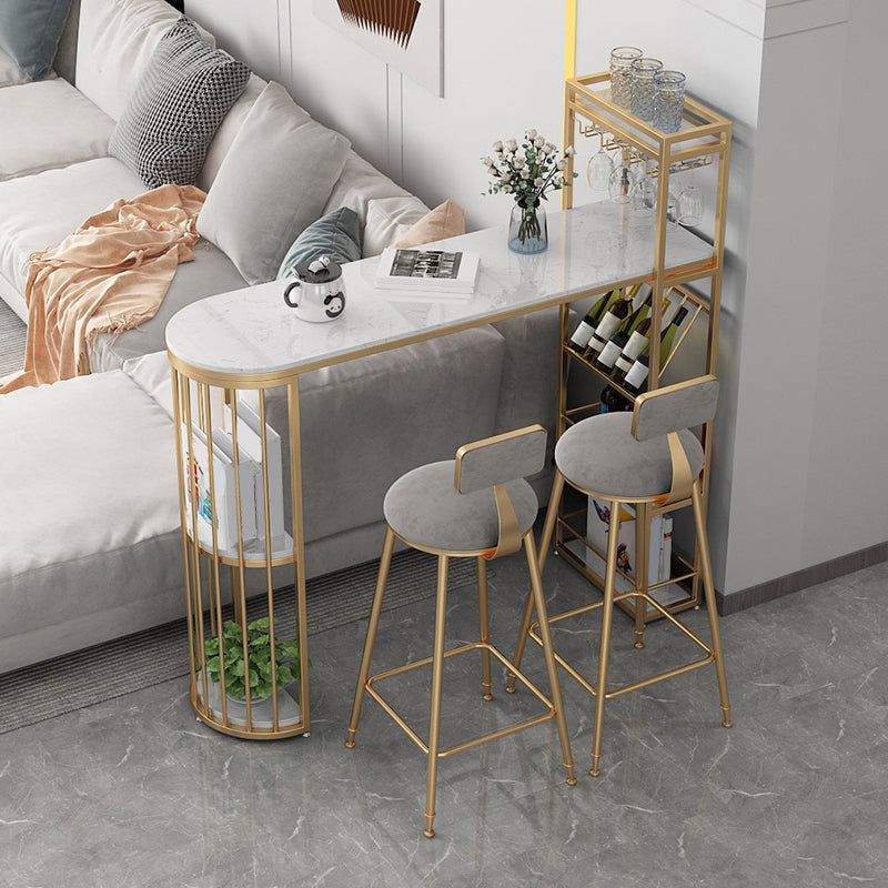 Glam Round Dining Stools Metal Low Back Bar Stools with Footrest