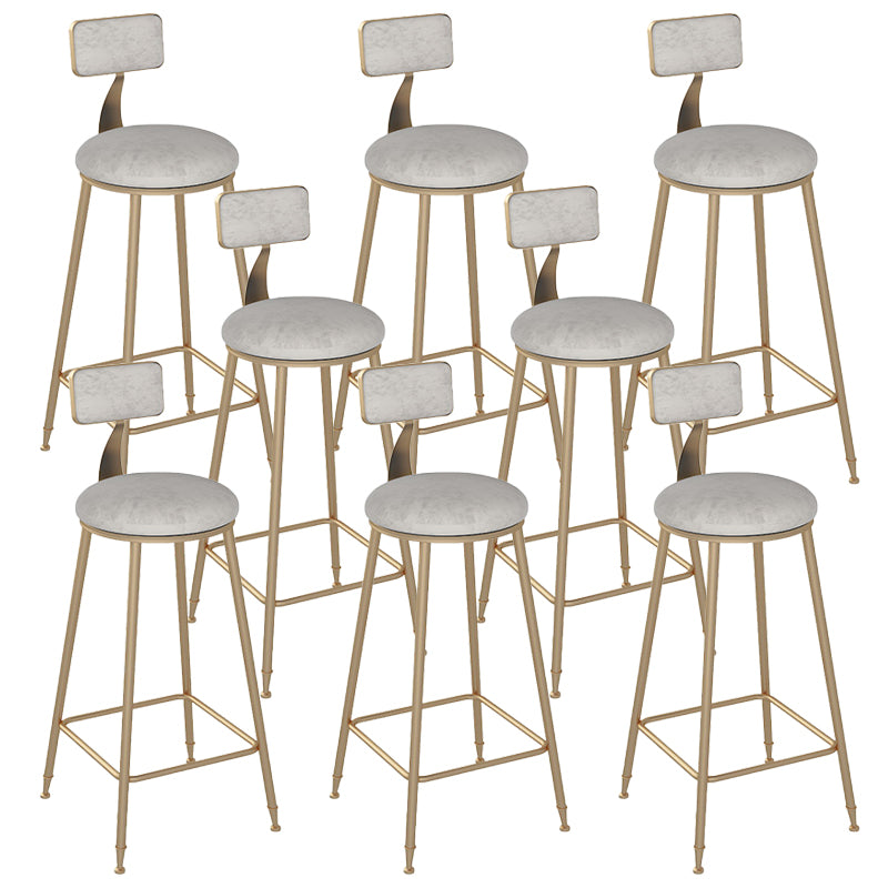 Glam Round Dining Stools Metal Low Back Bar Stools with Footrest