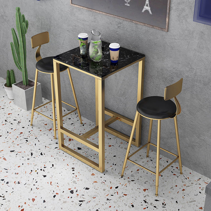 Glam Faux Leather Dining Stools Upholstered Bar Stools with Footrest