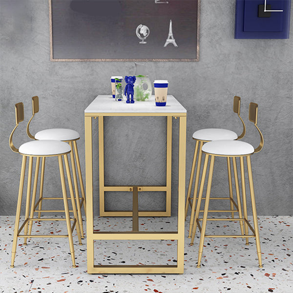 Glam Faux Leather Dining Stools Upholstered Bar Stools with Footrest