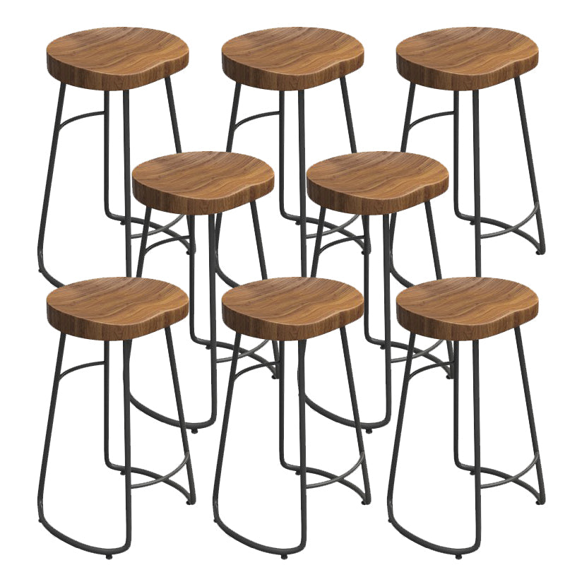 Contoured Seat Dining Stools Solid Wood Bar Stools with Metal Base