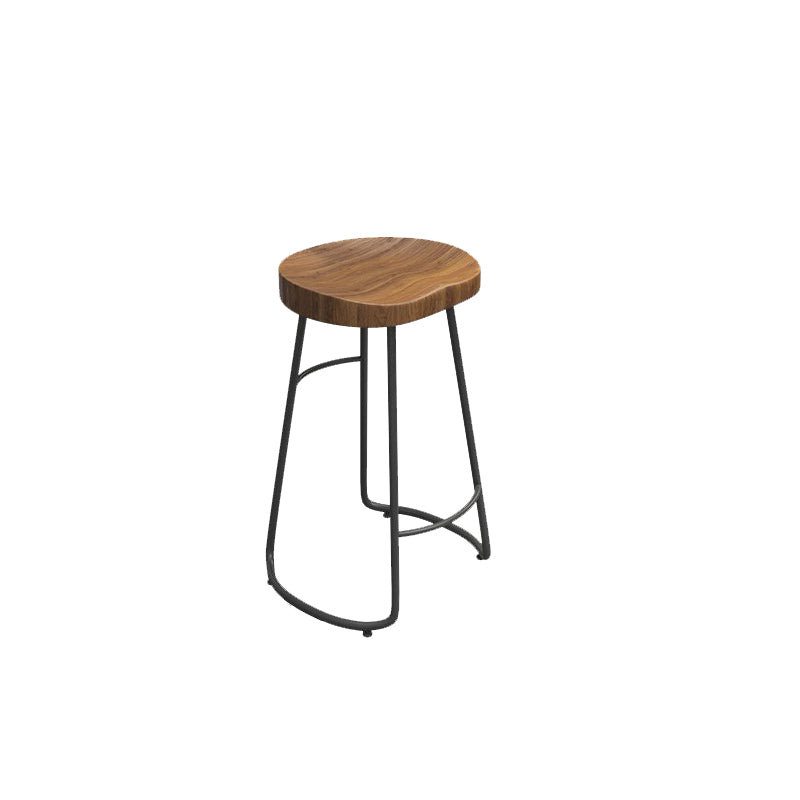 Contoured Seat Dining Stools Solid Wood Bar Stools with Metal Base