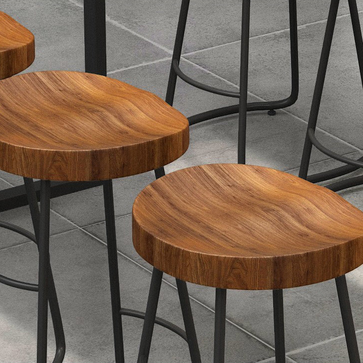 Contoured Seat Dining Stools Solid Wood Bar Stools with Metal Base