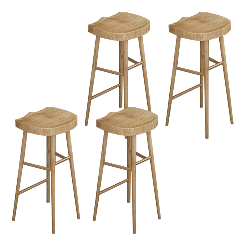 Contoured Seat Dining Stools Solid Wood Bar Stools with Footrest