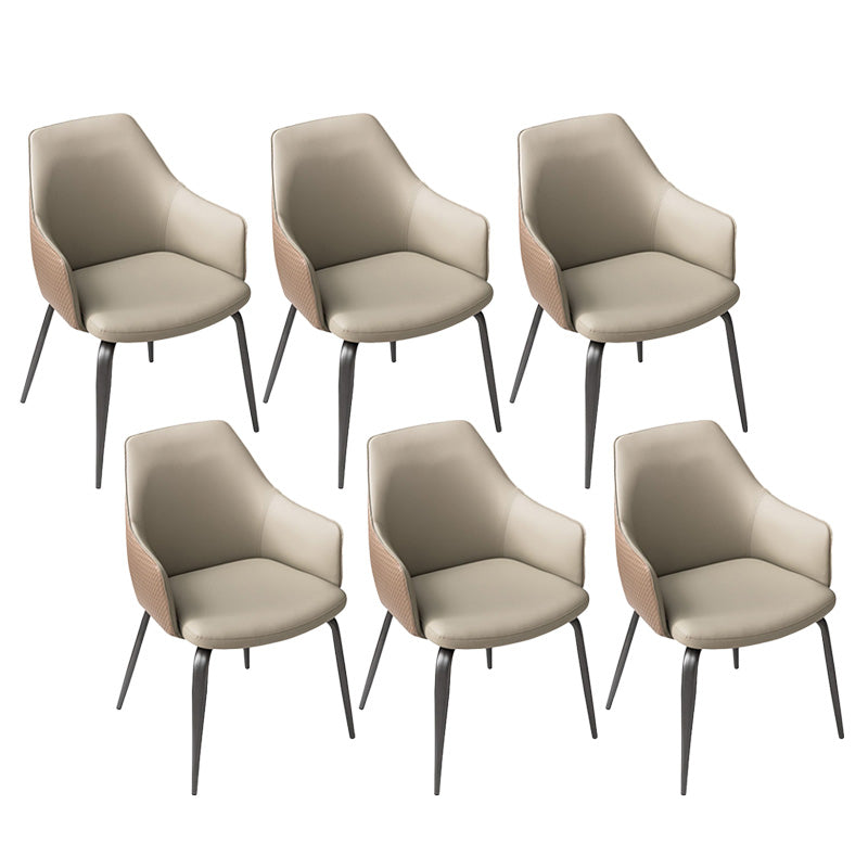 Faux Leather Dining Chairs Upholstered Arm Chairs with Metal Base