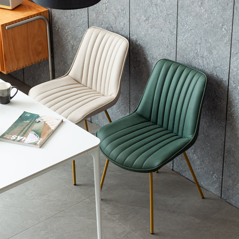 Glam Style Side Chair Faux Leather Gold Frame Dining Chair for Home