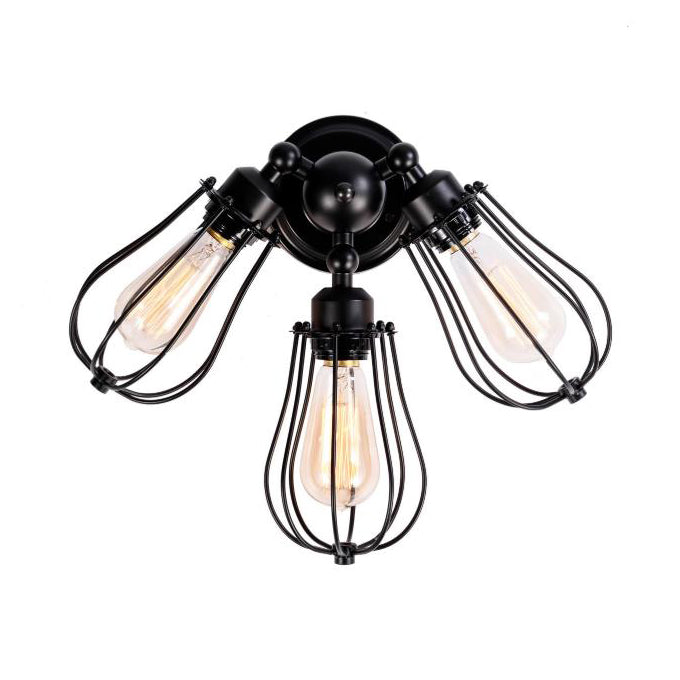 Bulb Shaped Iron Semi Flush Ceiling Light with Wire Guard Vintage Style 3/4/5 Lights Indoor Ceiling Light in Black/Silver