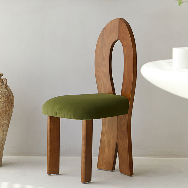 Modern Side Chair Velvet Wooden Base Dining Chair for Living Room