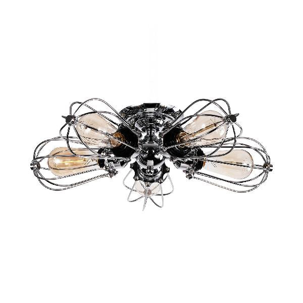 Bulb Shaped Iron Semi Flush Ceiling Light with Wire Guard Vintage Style 3/4/5 Lights Indoor Ceiling Light in Black/Silver