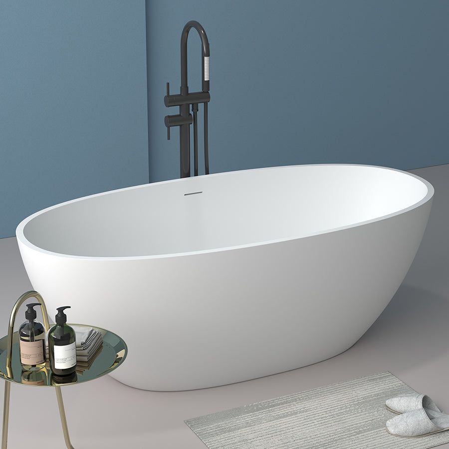 Stone Soaking Bath Antique Finish Oval Back to Wall Bath Tub