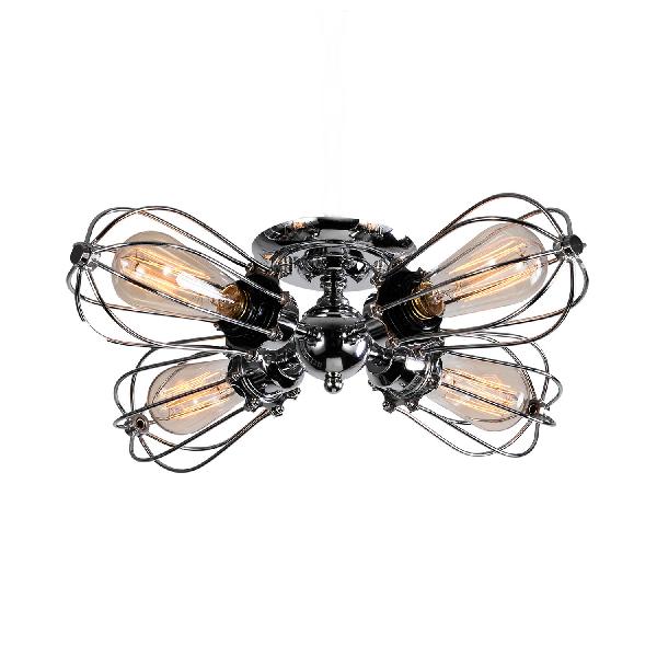 Bulb Shaped Iron Semi Flush Ceiling Light with Wire Guard Vintage Style 3/4/5 Lights Indoor Ceiling Light in Black/Silver