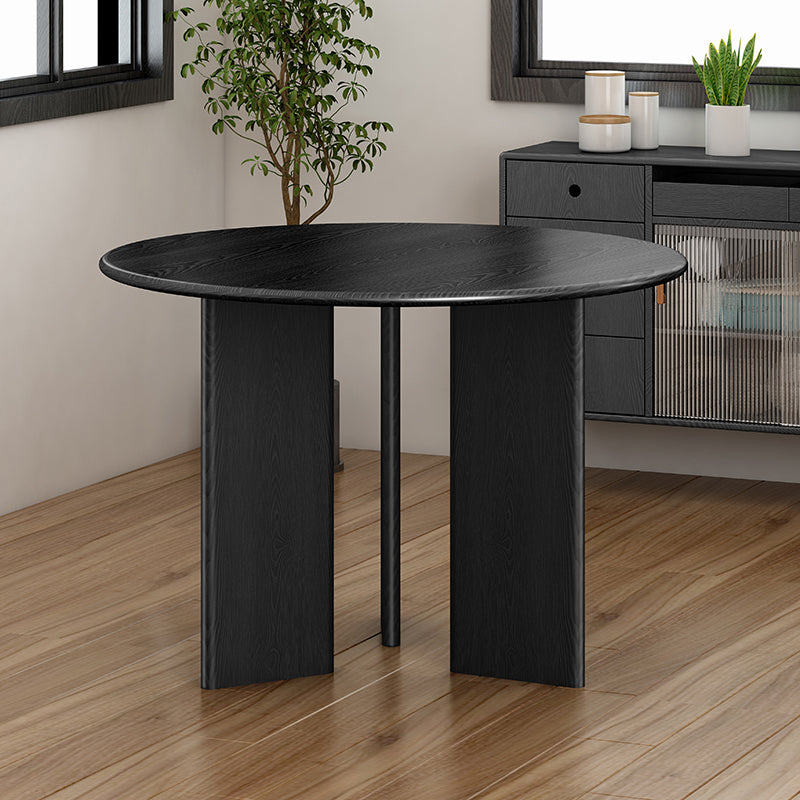 Modern Style Round Dining Table Solid Wood Dining Table in Black