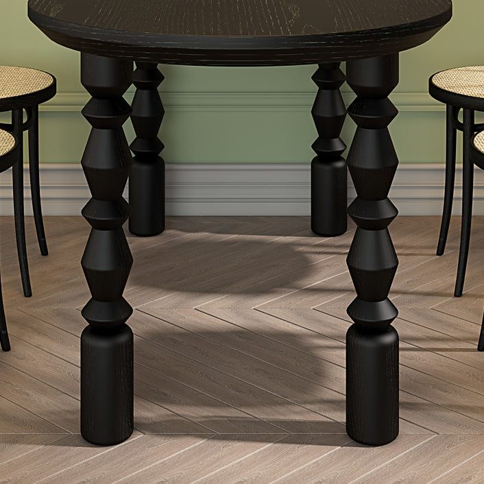 Modern Style Dining Table Solid Wood Dining Room Table in Black