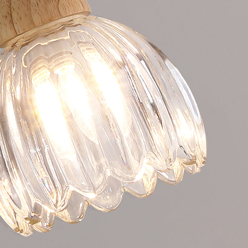 Nordic Flush Mount Flower Ceiling Light Fixture with Wood and Glass for Hallway