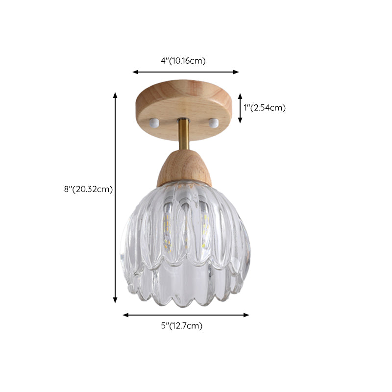 Nordic Flush Mount Flower Ceiling Light Fixture with Wood and Glass for Hallway